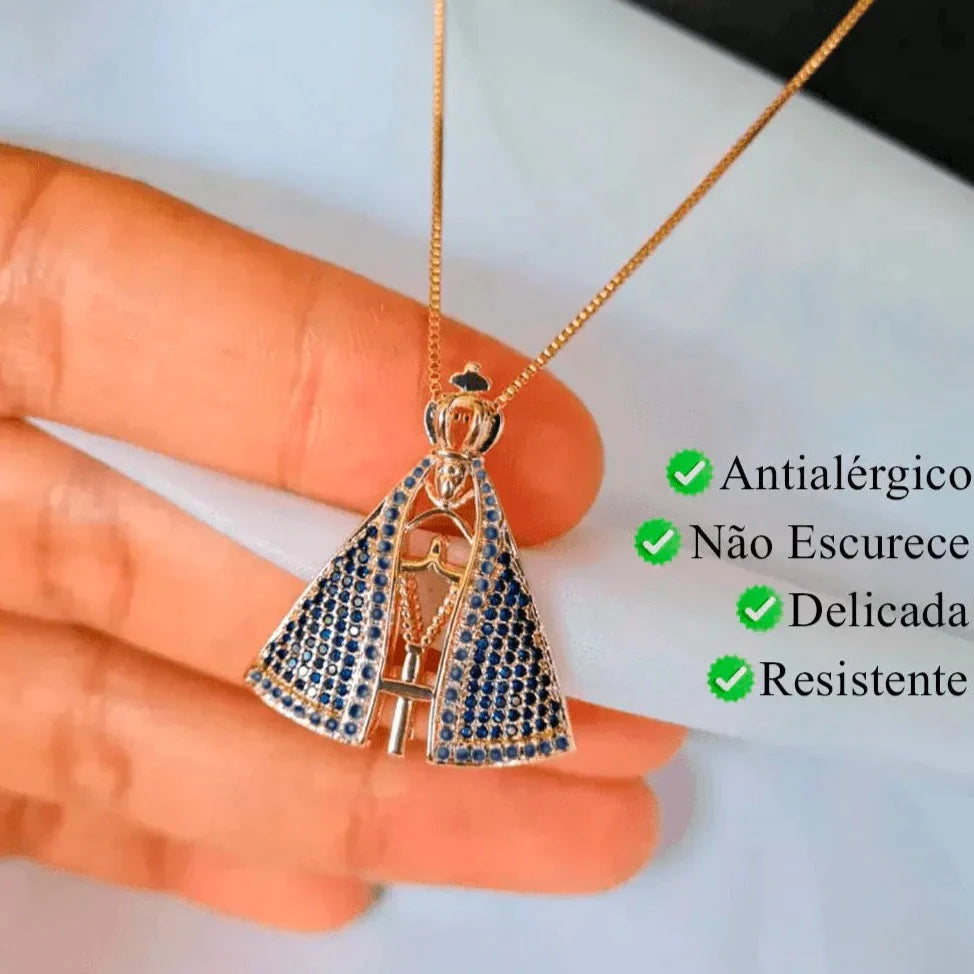 (COMPRE 1 LEVE 2) Colar Nossa Senhora Aparecida - Dupla Face com Manto de Zircônia