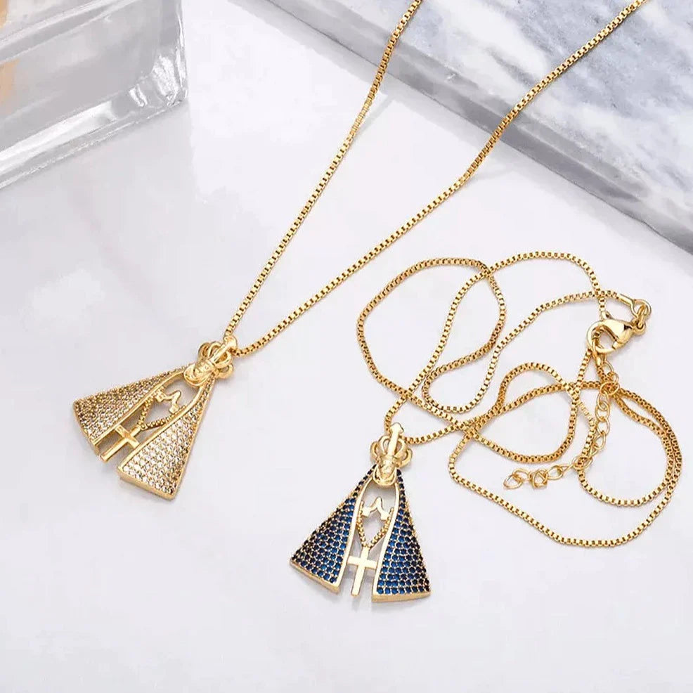 (COMPRE 1 LEVE 2) Colar Nossa Senhora Aparecida - Dupla Face com Manto de Zircônia