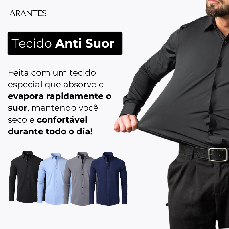 Pague 1 Leve 2 | Camisa Social Ultra Tech Italian + Brinde Relogio Casual Luxo