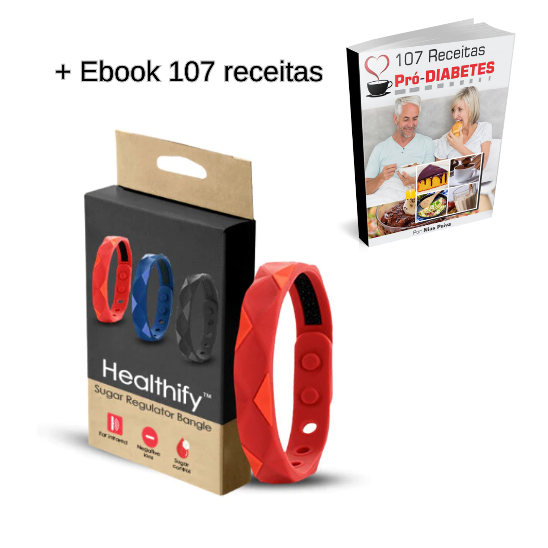 Healthify™ Pulseira reguladora de açúcar + EBOOK 107 receitas pró-diabetes (BRINDE)