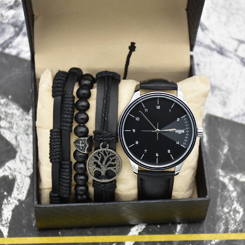 Kit Relógio Minimalista de Couro + Mix de Pulseiras