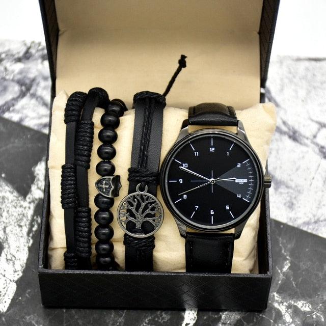 Kit Relógio Minimalista de Couro + Mix de Pulseiras