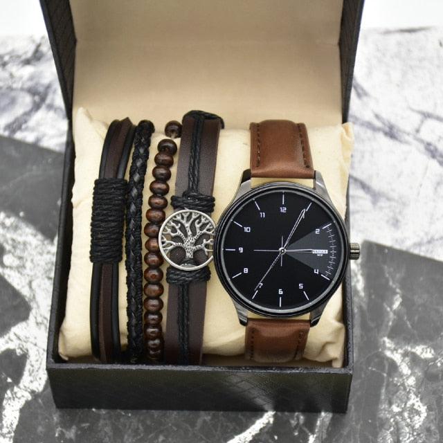 Kit Relógio Minimalista de Couro + Mix de Pulseiras