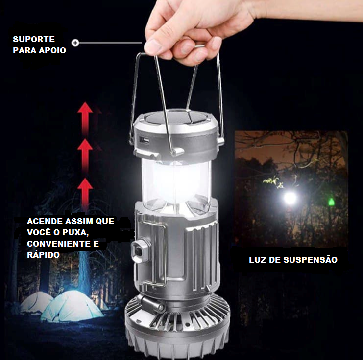 CampingPRO ™ Ventilador, Lâmpada e Banco de Baterias movidos a Energia Solar 6 em 1