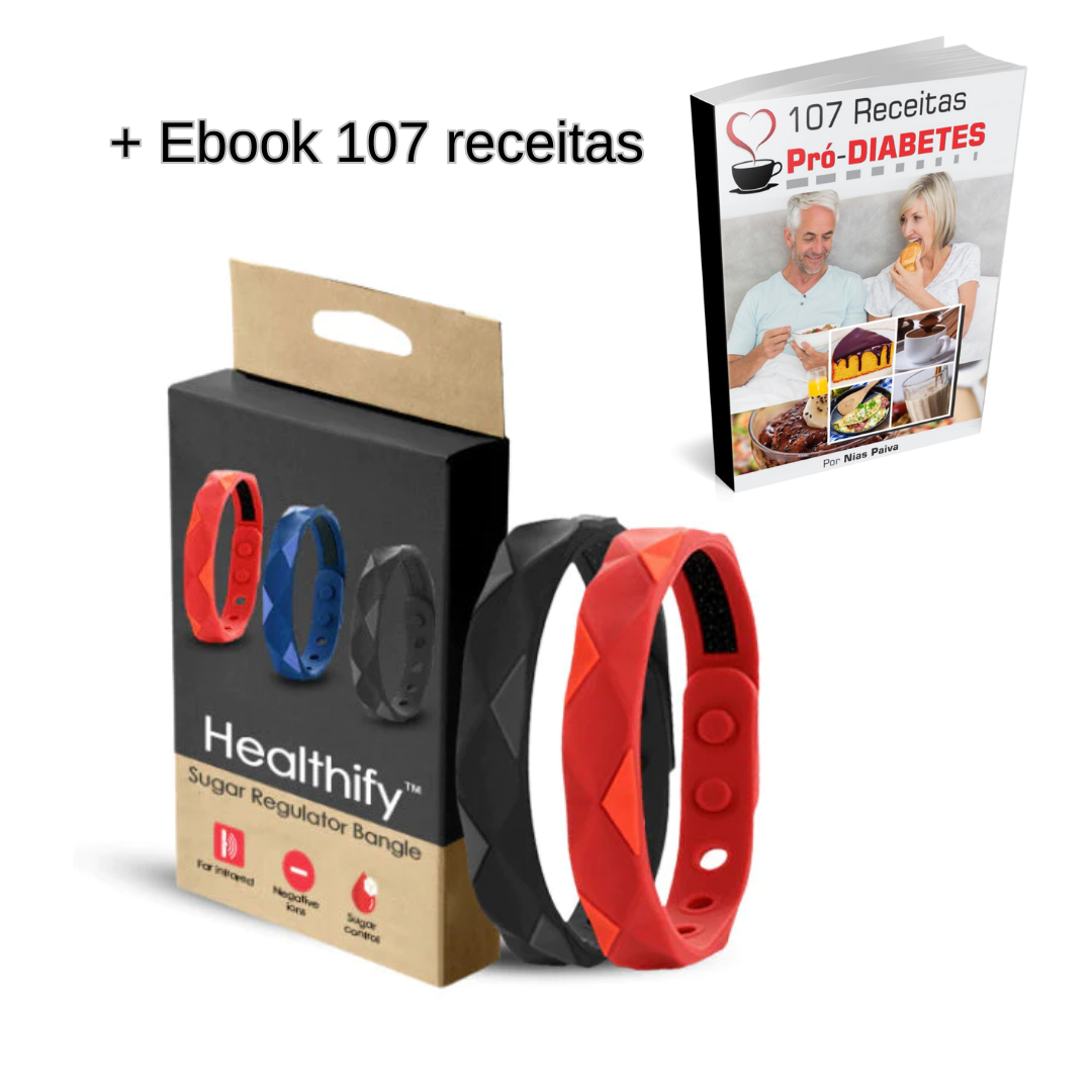 Healthify™ Pulseira reguladora de açúcar + EBOOK 107 receitas pró-diabetes (BRINDE)