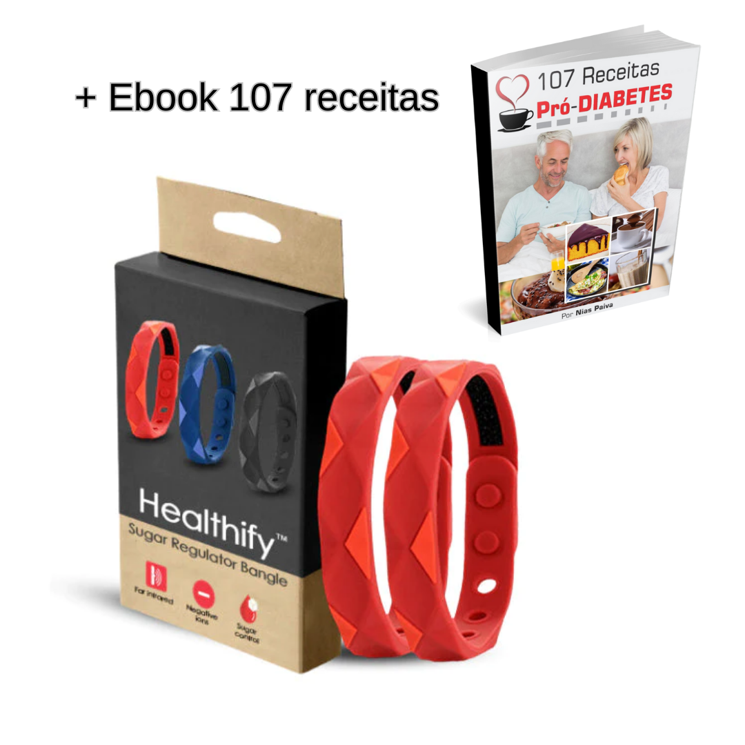 Healthify™ Pulseira reguladora de açúcar + EBOOK 107 receitas pró-diabetes (BRINDE)