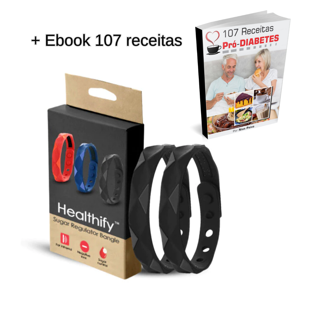 Healthify™ Pulseira reguladora de açúcar + EBOOK 107 receitas pró-diabetes (BRINDE)