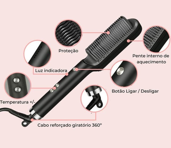 Escova alisadora Smooth Hair 5 em 1 Ⓡ Alisa, seca, hidrata, modela e anti-frizz