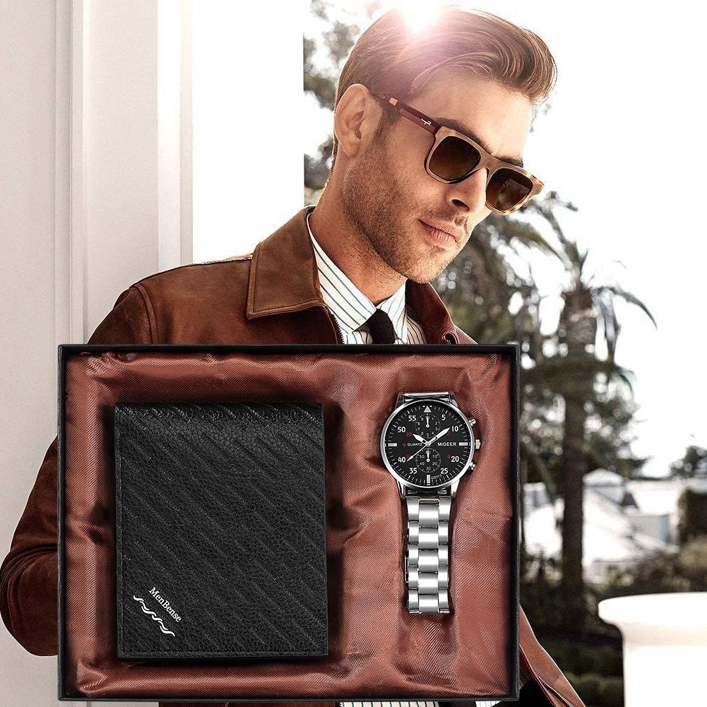 KIT Relógio + Carteira Masculino
