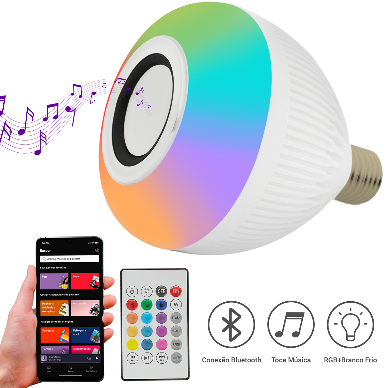 Lâmpada Musical Led Colorida Bluetooth 12w Com Controle