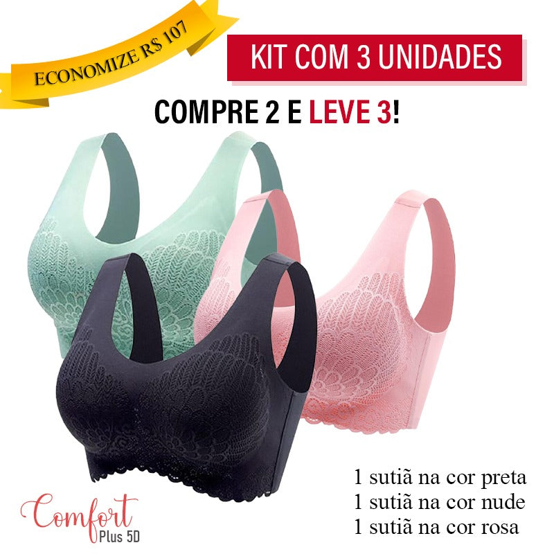 KIT 3 Peças - Sutiã Comfort Plus 5D - Compre 2 Leve 3