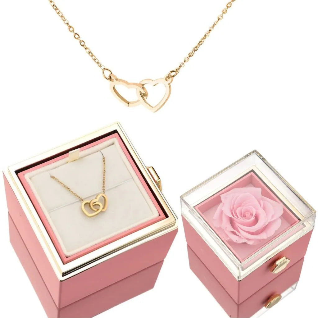 Colar com Caixa Rotativa Surpresa - Rosa Amor Eterno
