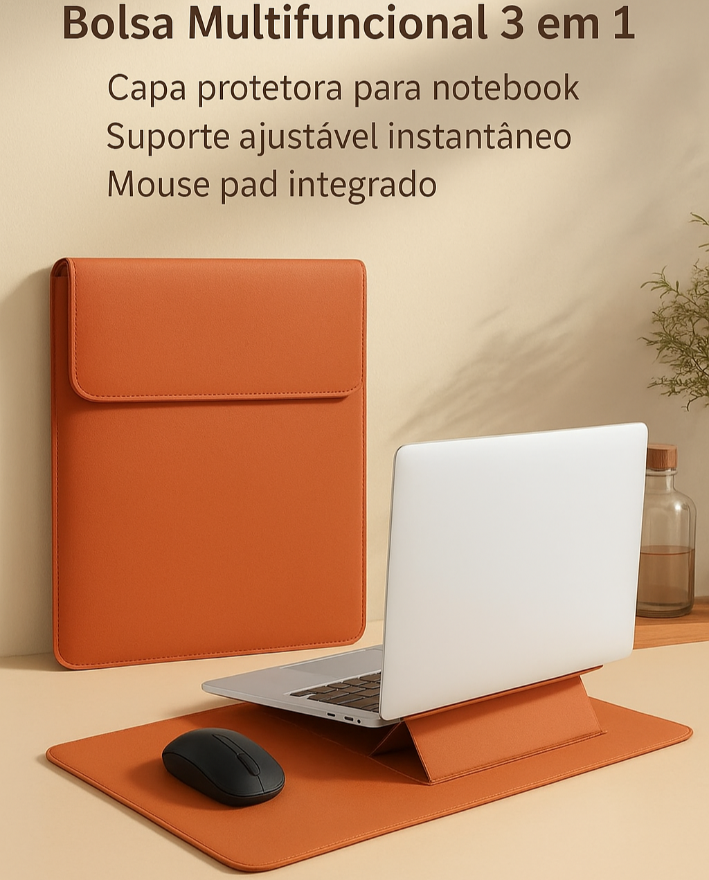 Capa em Couro com Suporte para Notebook