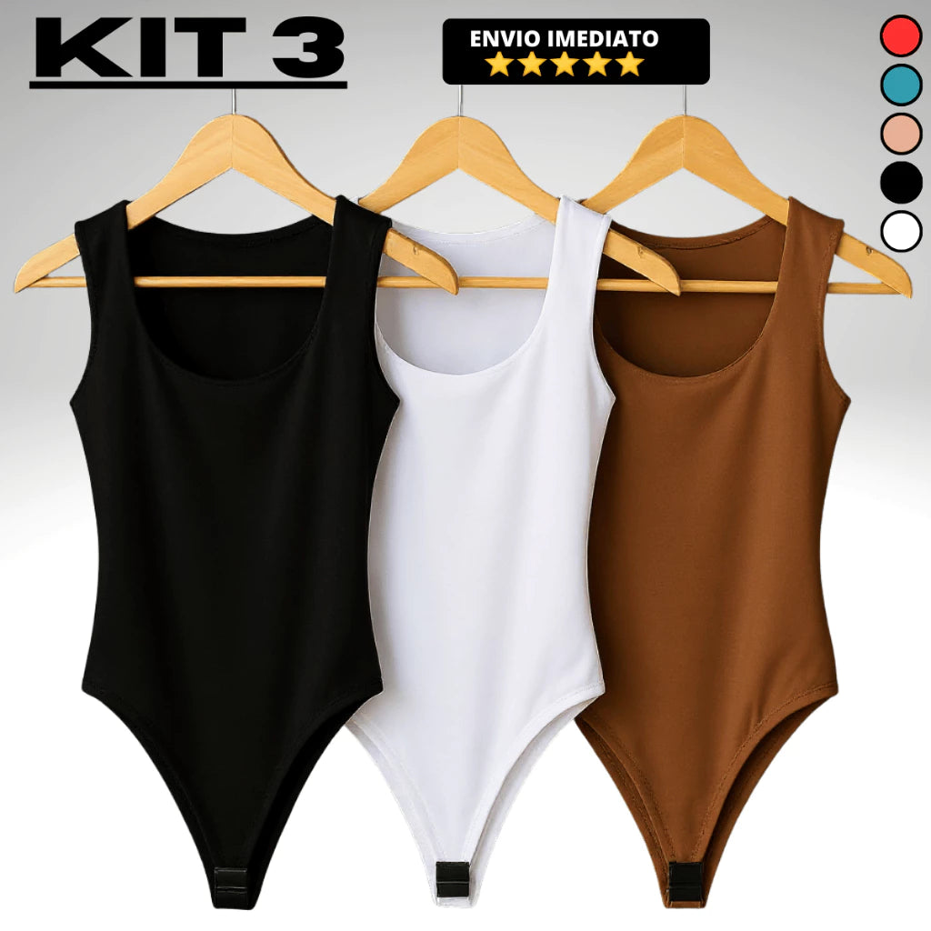 Kit 3 Bodys Feminino Bory Collant Decote Quadrado