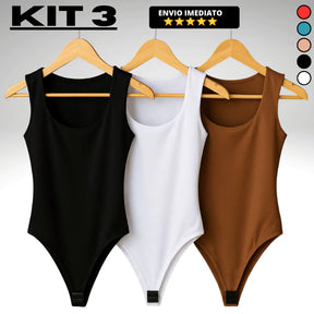Kit 3 Bodys Feminino Bory Collant Decote Quadrado