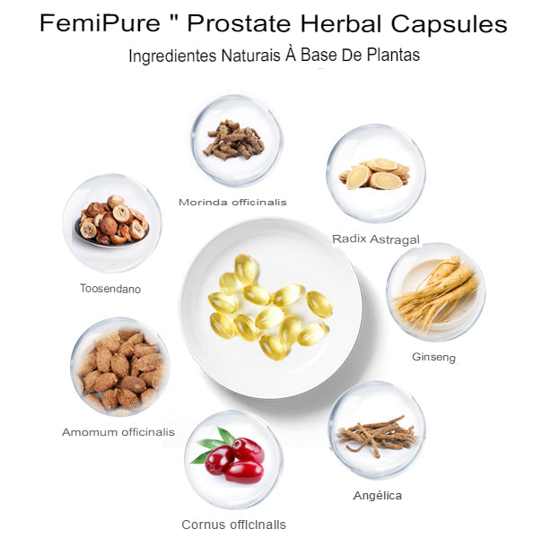 Cápsulas de ervas naturais da próstata FemiPure™ - apoiam a função reprodutiva masculina