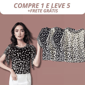 🔥Kit com 5 Blusinhas Florais Bordados 100% em Chiffon 🔥