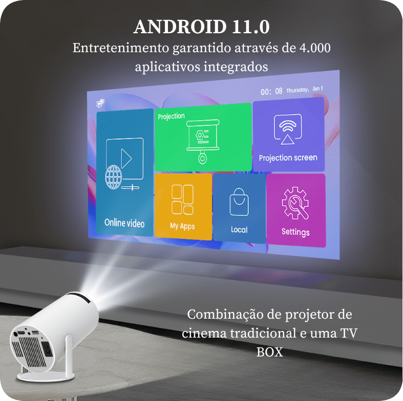 Projetor de Cinema LED 4k - Wi-Fi - Android