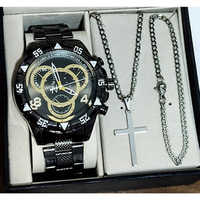 Kit Golde relógio masculino + corrente cruz e pulseira