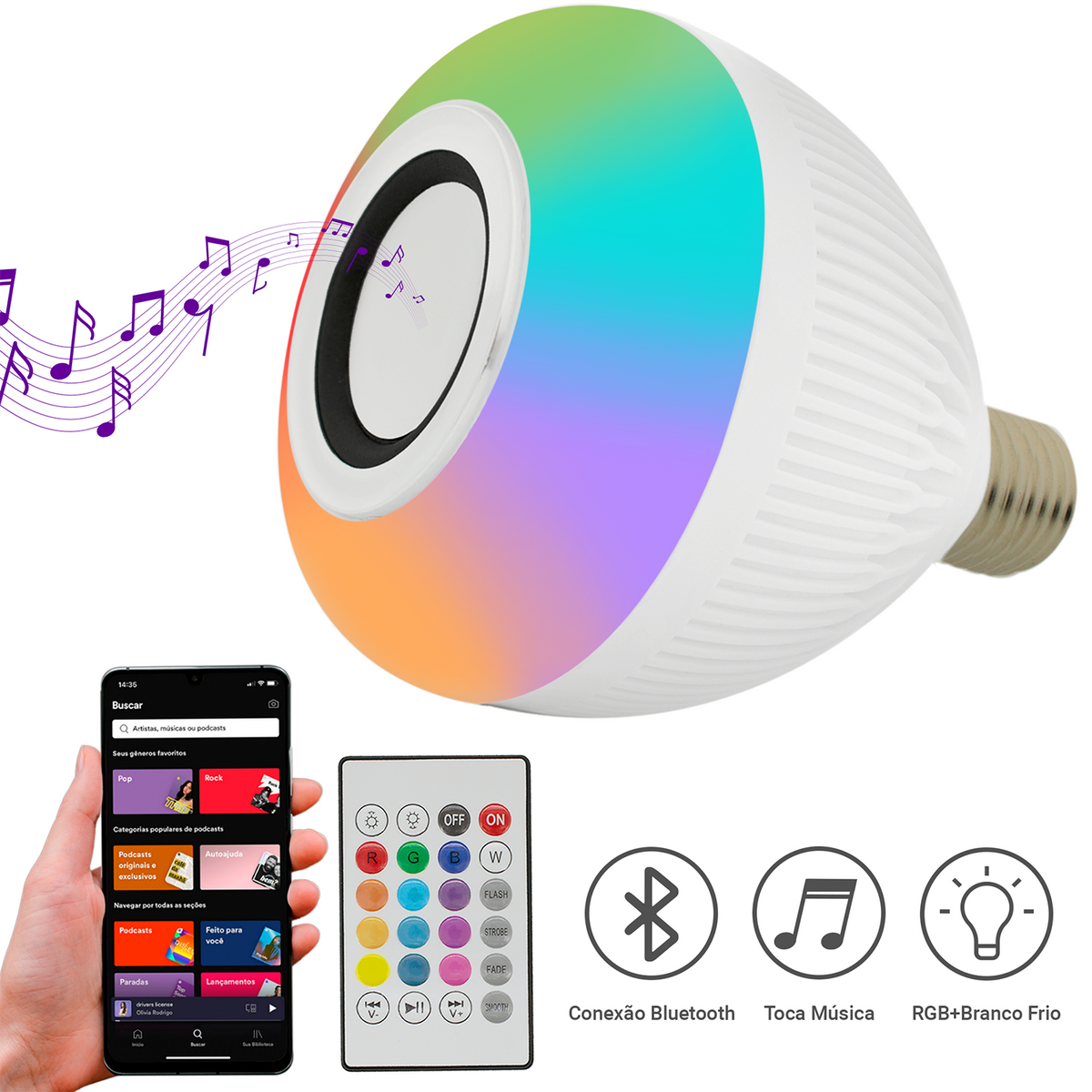 Lâmpada Musical Led Colorida Bluetooth 12w Com Controle