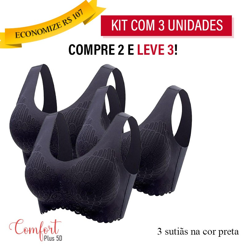 KIT 3 Peças - Sutiã Comfort Plus 5D - Compre 2 Leve 3